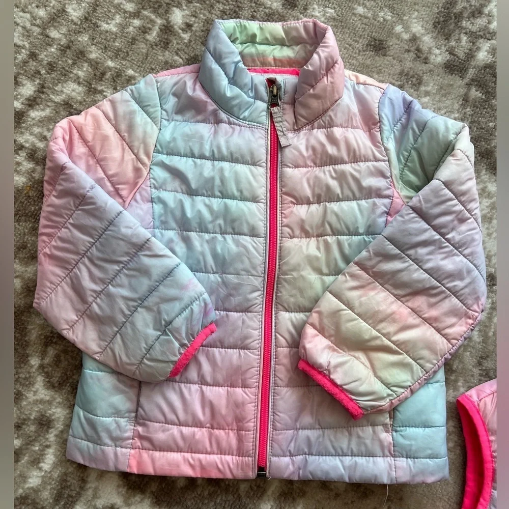 Amazon Essentials Kids Rainbow Pink Puffer Jacket Matching Puffer Vest Size 3T